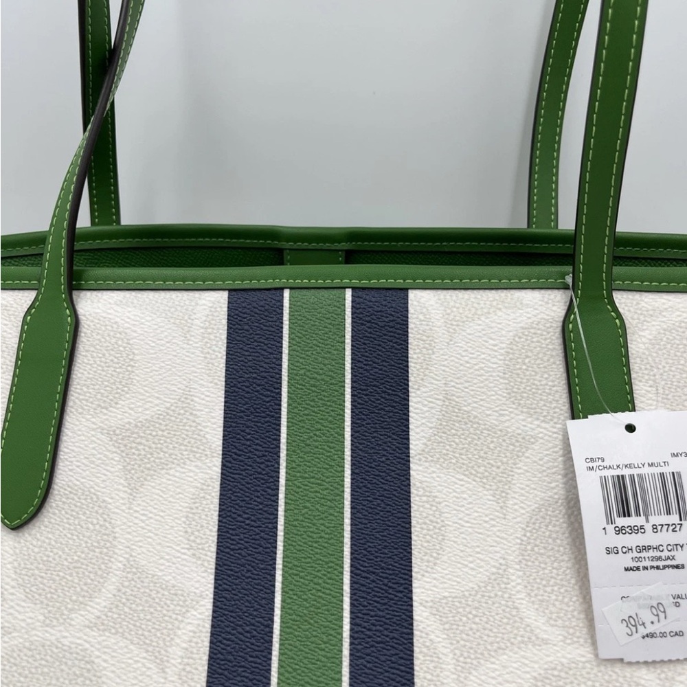 NWT Coach City Tote Bag In Signature Canvas W/ Coach Graphic CBI79 Chalk/Kelly - Picture 6 of 15